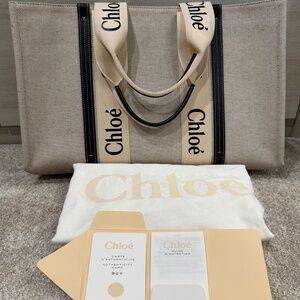 Chloé Woody Large Canvas & Leather Tote